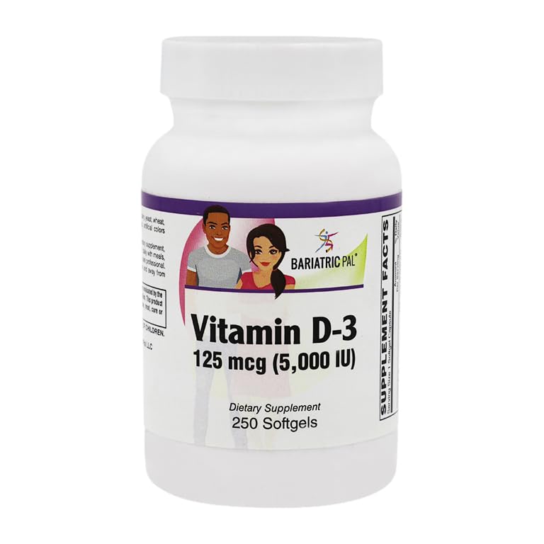 BariatricPal Vitamin D-3 125mcg (5000 IE) - Easy Swallow Vegetarian Softgels (250ct Bottle)