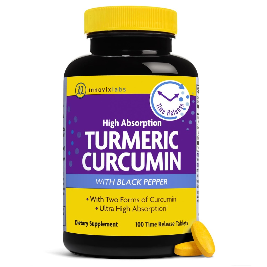 InnovixLabs Turmeric Curcumin med Black Pepper Extract - High Absorption Turmeric och Curcumin Supplements med BioPerine, C3 Reduct & Curcumin C3 Complex - 100 Time Release tabletter