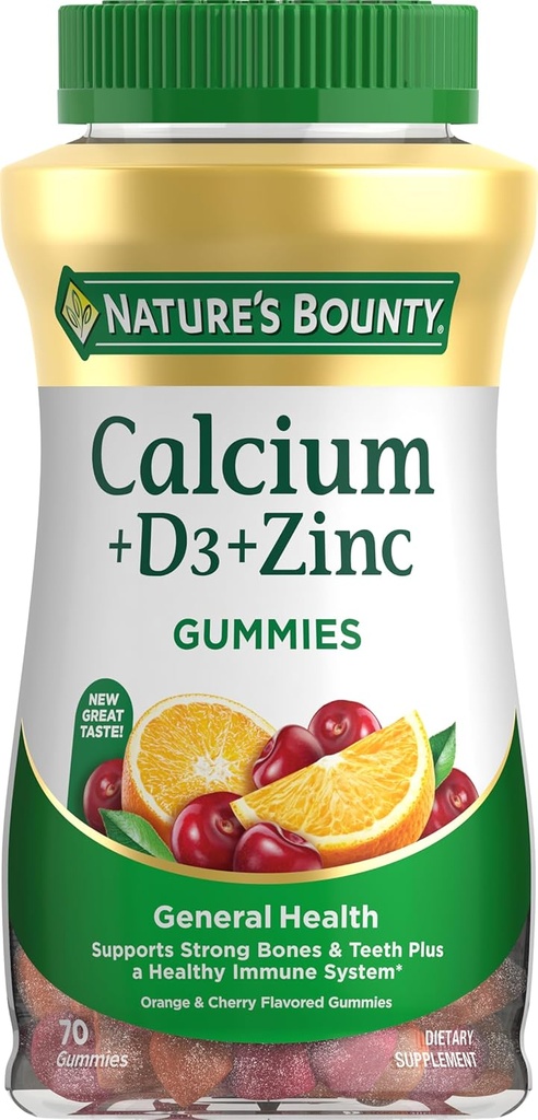 Calcium & Vitamin D Gummies av naturens Bounty, Immune Support & Bone Health, 500mg Calcium & 1000 IE Vitamin D3, Fruit Flavor, 70 greve