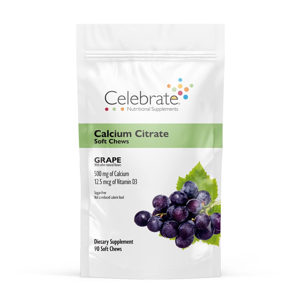 Celebrate Vitamins Bariatric 500mg Calcium Citrate Soft Chews med 500 IE Vitamin D3 - Essential för gastric bypass patienter och benhälsa - Sugar & Gluten Free, Grape (90 Chews)
