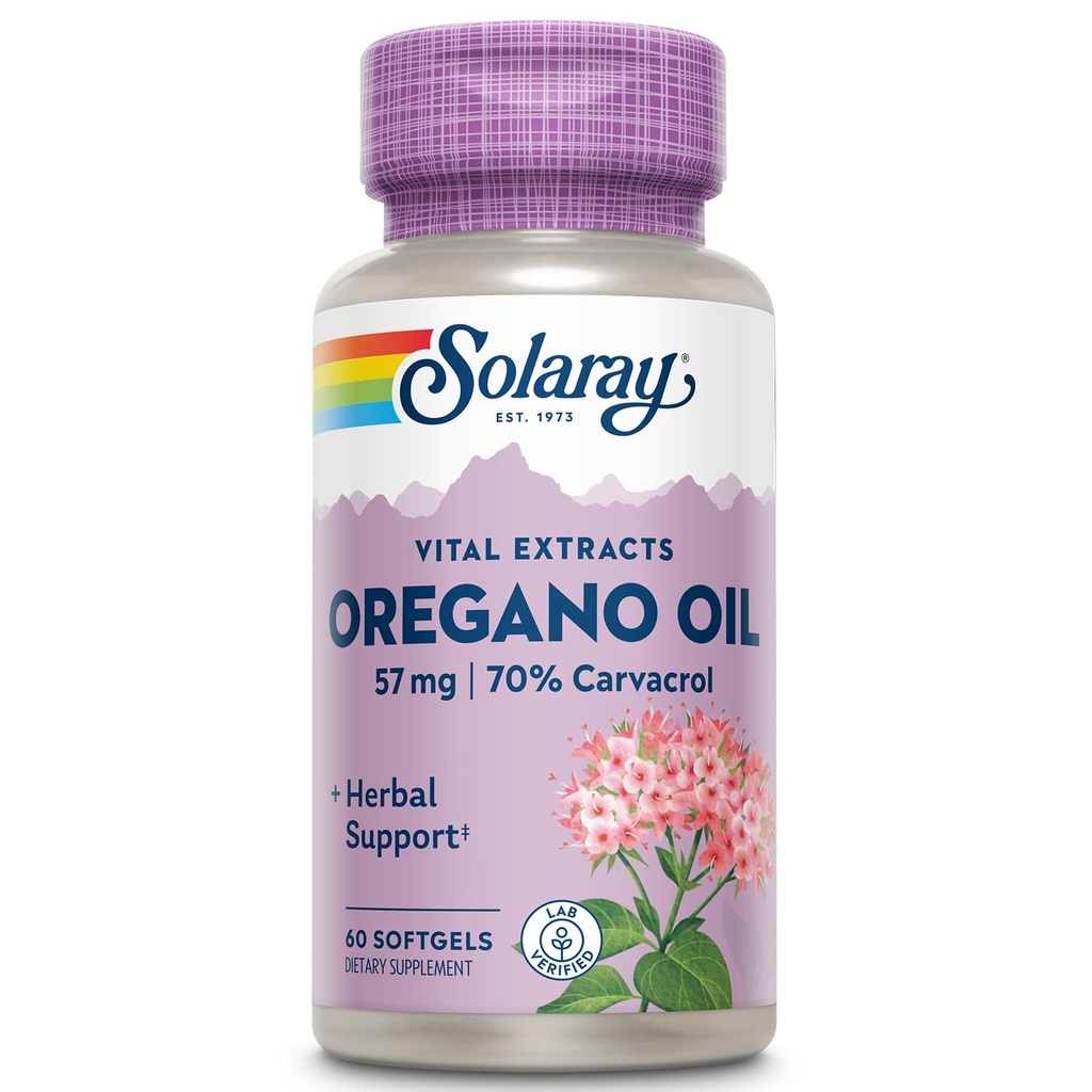 SOLARAY Oregano Oil 57 mg - Oil of Oregano Softgels - Herbal Supplements for Overall Health and Wellness Support w/70% Carvacrol - Extra Virgin Olive Oil Base, 60-dagars garanti, 60 Serv, 60 Softgels