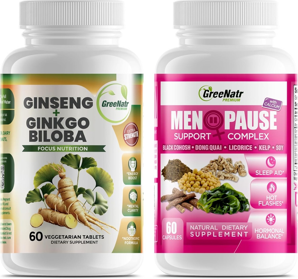 Optimal Wellness Solutions: Herbal Menopause Support och Ginseng + Ginkgo Biloba Energy & Brain Focus Booster för Män & Kvinnor