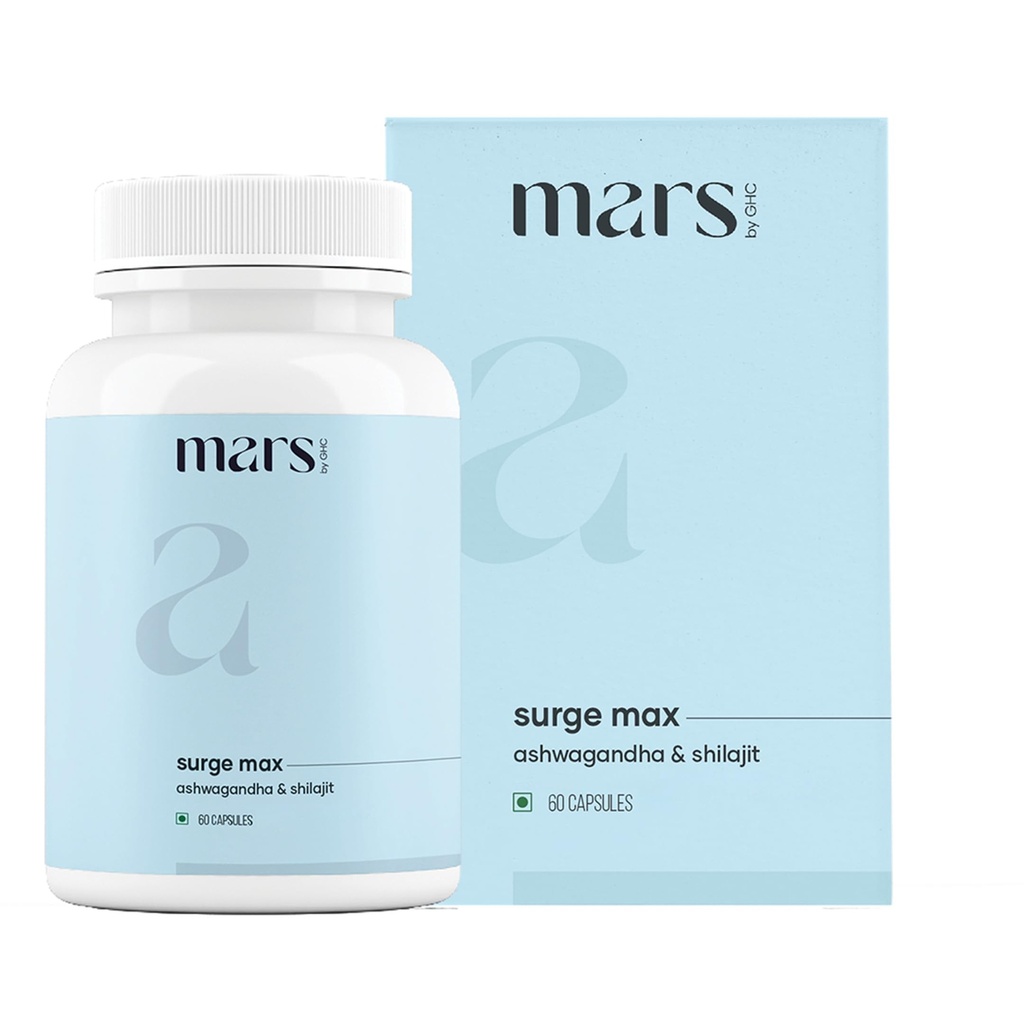 Mars Surgemax Natural Capsules med Shilajit & Safed Musli stöder energi, styrka och immunitet | för aktiv livsstil | 60 kapslar | Förpackning med 1