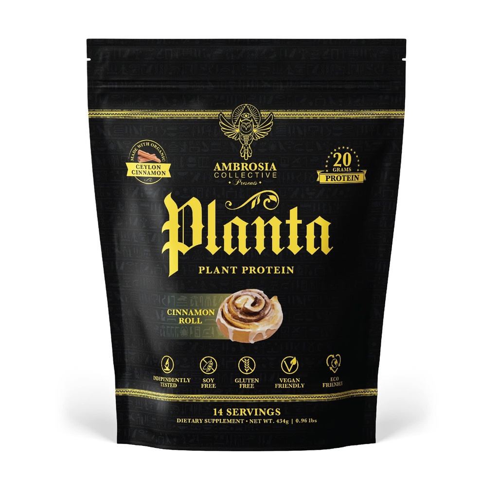 Ambrosia Planta - Premium Plant-Based Protein | Vegan & Keto Friendly | Gourmet smaker utan uppblåsthet eller mage upprörd | Gluten & Soy Free | No Added Sugar | 14 portioner | (Cinnamon Roll)