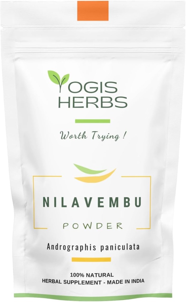 YOGIS HERBS Nilavembu Powder - Andrographis paniculata (Green Chiretta/Kalmegh) - 100% naturligt och rent växtbaserade tillskott för naturligt immunstöd, leverhälsostöd och matsmältnings Wellness (3,5 oz)