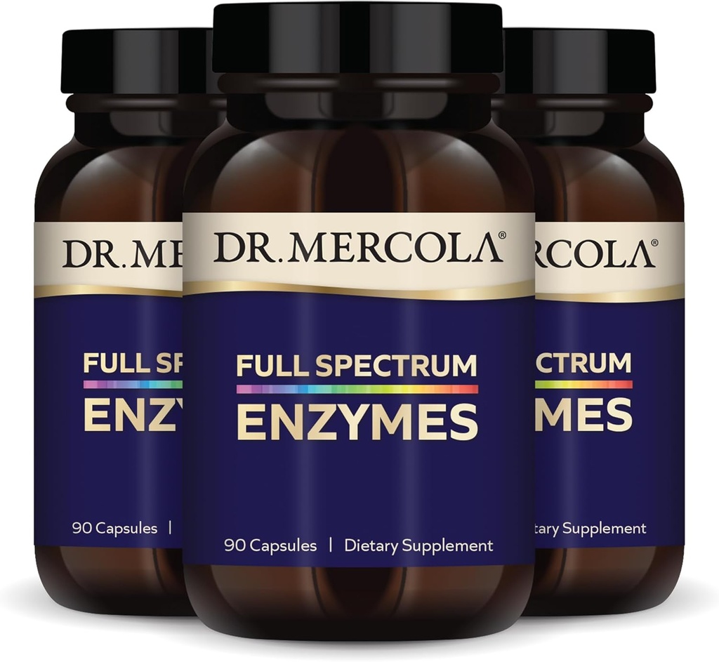 Dr Mercola Full Spectrum Enzymes - 22 Olika Enzymer - Stöder Digestive & Immune Health - Hjälper Digest kolhydrater, fetter och proteiner - Icke-GMO, Gluten-Free & Soy-Free - 90 kapslar (3 Pack)