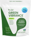 Vibrerande hälsa, grön vibrans, innehåller 65 växtbaserade superfoods, 25 miljarder probiotika, fiber, adaptogener och enzymer, 83 portioner