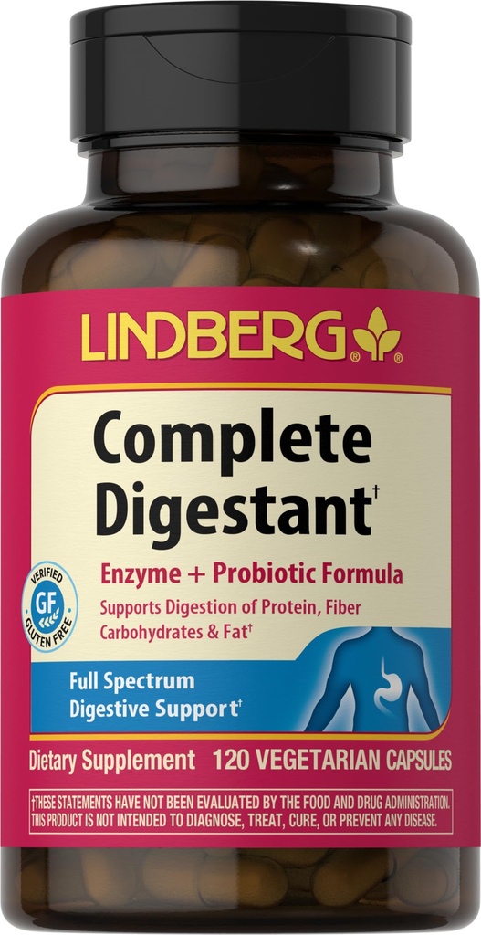 Lindberg Komplett Digestant Multi-Enzyme Formel med Pancreatin och Betain Hydrochloride, 120 kapslar
