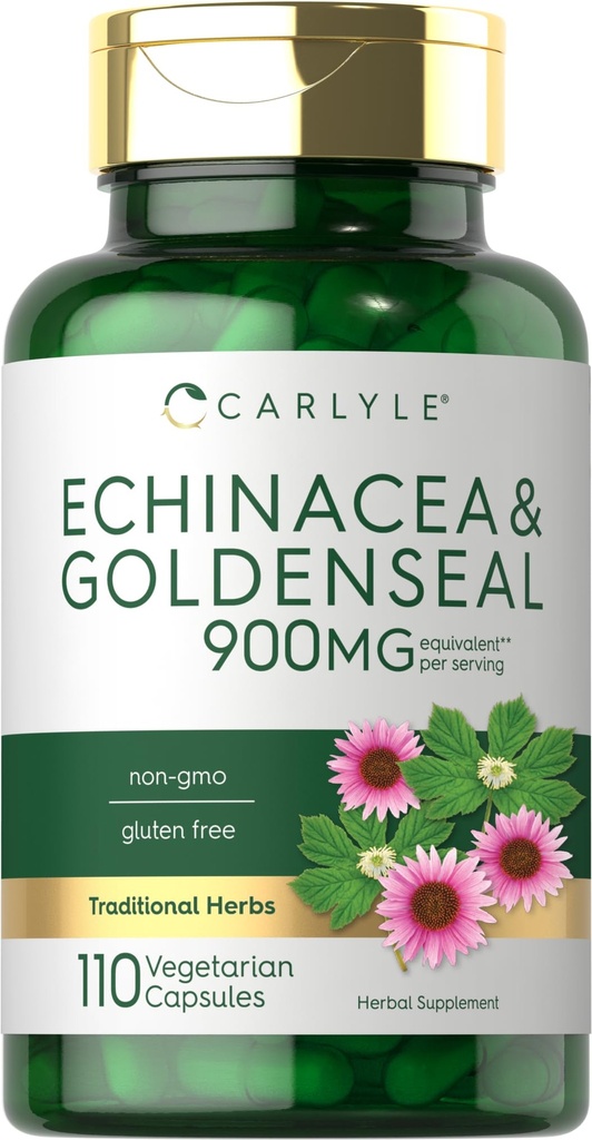 Carlyle Echinacea Goldenseal Capsules | 110 greve | 900mg | Vegetarian, icke-GMO, Gluten Free