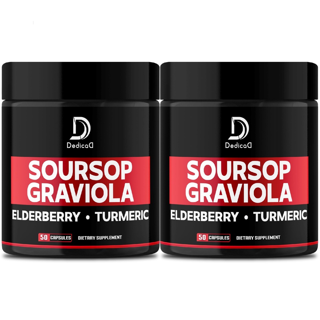 Graviola Soursop Leaves Capsules - 2 Packs 50 kapslar för 100-dagars leverans - 11in1 Extrakt med Elderberry, gurkmeja, ingefära, mjölk Thistle, Cranberry & More - Support humör, Immune & Body Health