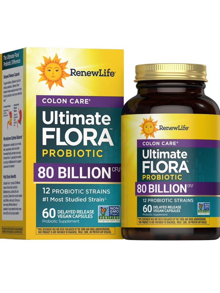 Renew Life Probiotic Colon Care Probiotic Capsules, Daily Supplement erbjuder Colon Support, L. Rhamnosus GG, Dairy, Soy och glutenfri, 80 miljarder CFU, 60 Count