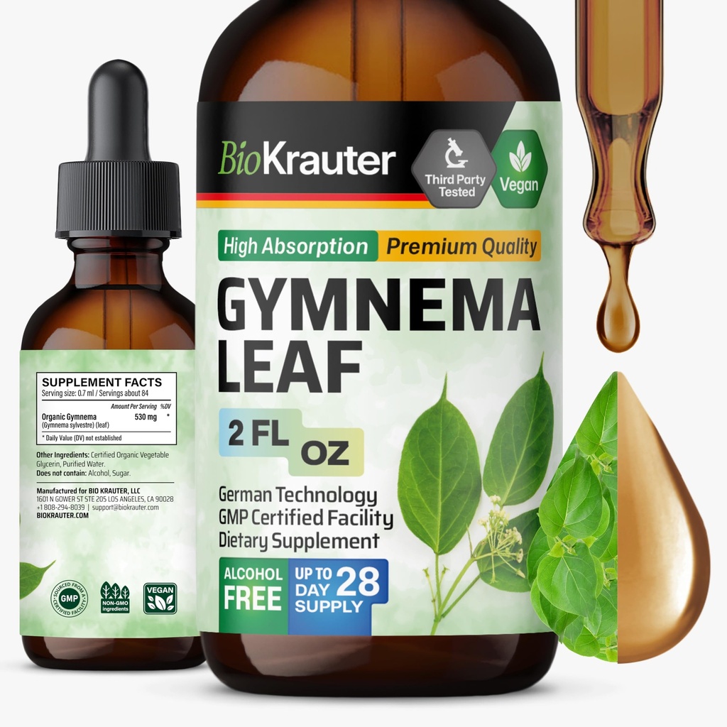 BIO KRAUTER Gymnema Sylvestre Extract Drops - Alkohol och sockerfri - Vegan Gymnema Leaf Extract 2 Fl.Oz.