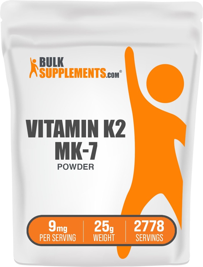 BulkSupplements.com Vitamin K2 Powder - Vitamin K2 MK-7, som Menaquinone Powder - K2 Vitamin Supplement för Wellness, Gluten Free, 9mg per Servering, 25g (0,88 oz) (Pack av 1)