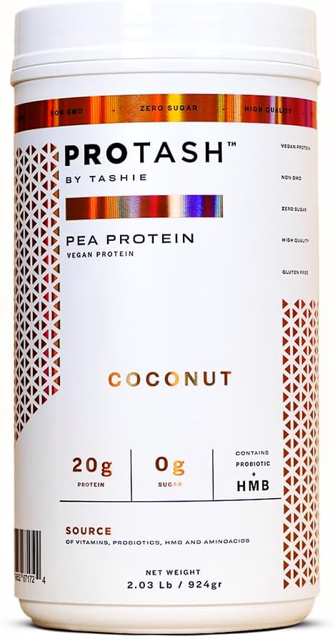 Vegan Proteinpulver av TASHIE - Organisk växtbaserad proteinpulver med BCAA, HMB & Probiotika, Zero Sugar, Non-GMO, Gluten Free, NSF Certified, 28 portioner - Coconut Protein Powder