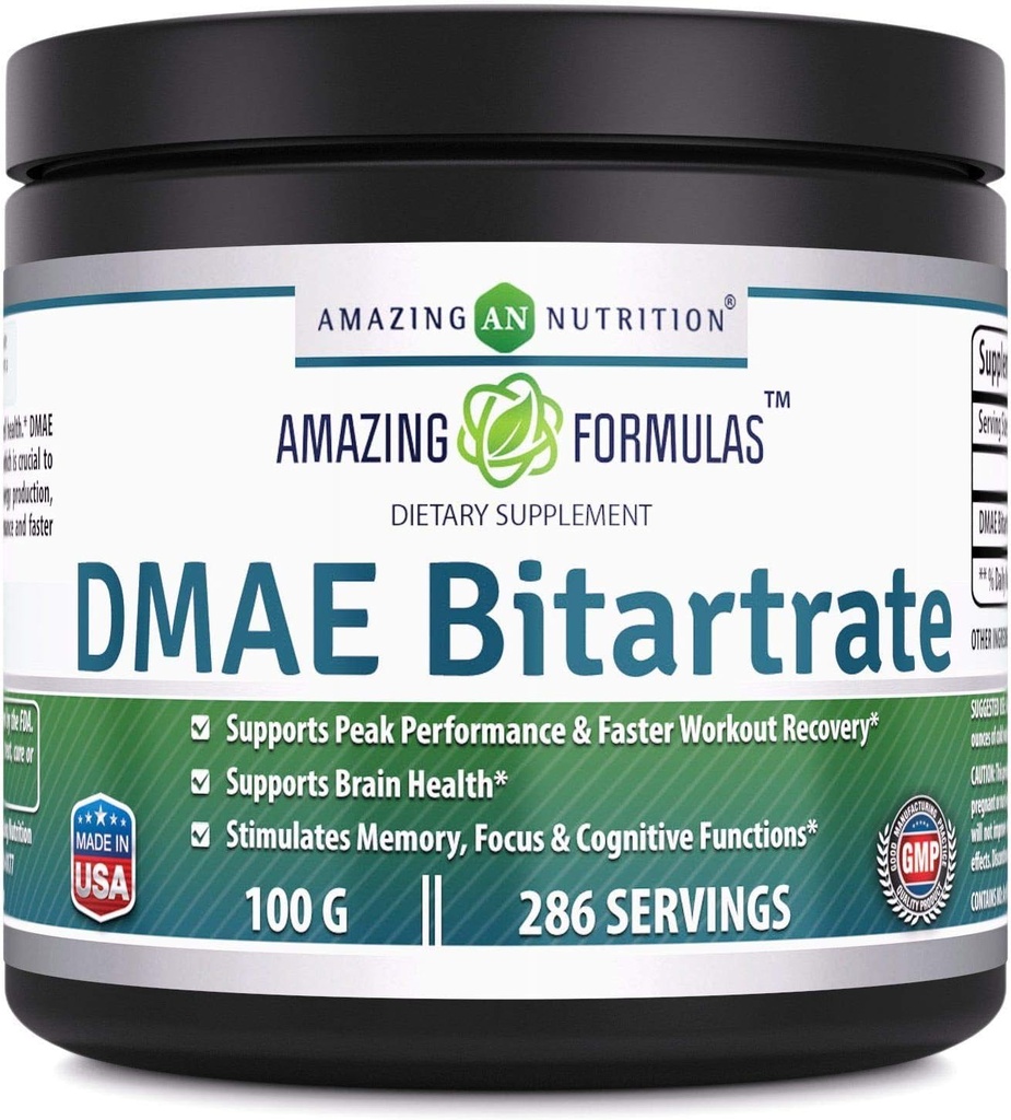 Fantastisk formel DMAE Bitartrate Powder Supplement | 100 Grams | 286 portioner | Icke-GMO | Glutenfri | Tillverkad i USA