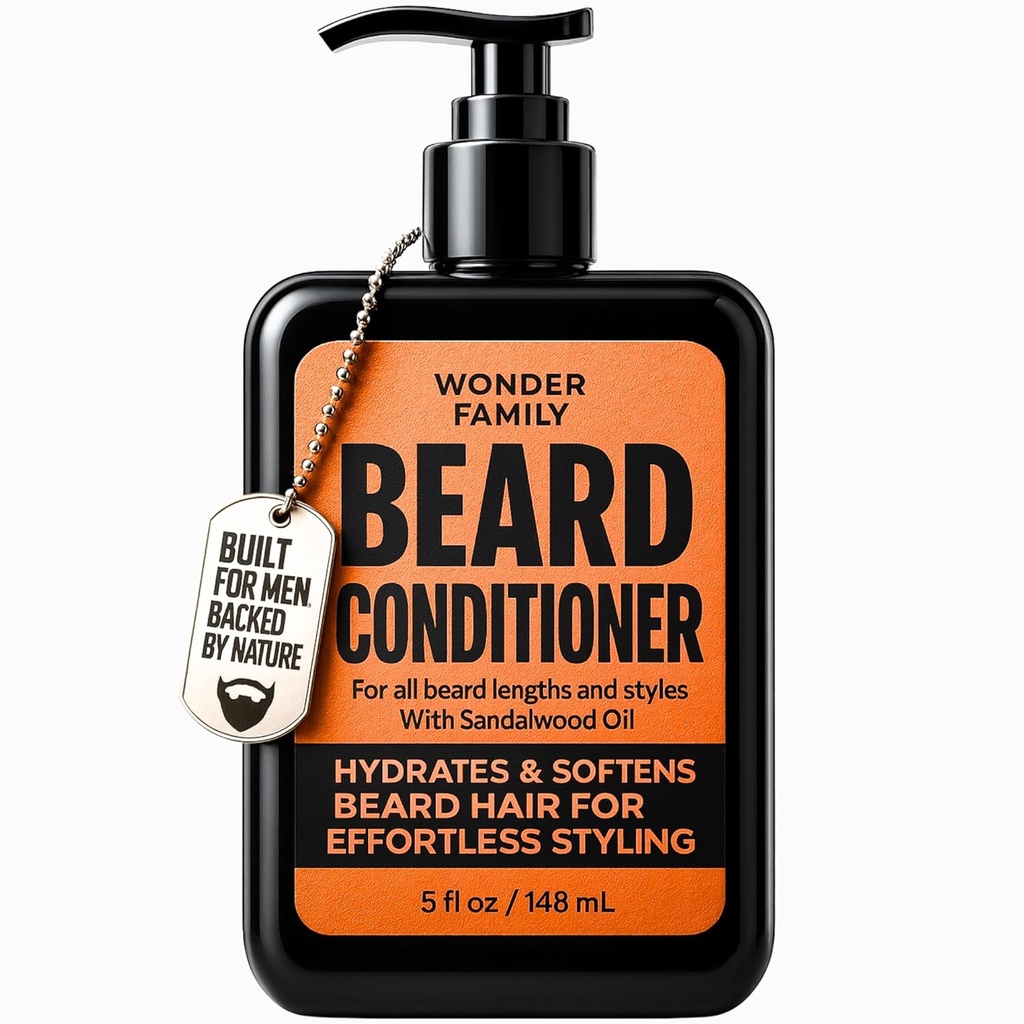 Beard Conditioner for Men – Leave In Conditioner & Softener with Biotin Aloe Vera & Collagen – Moisturizing Cream for Coarse Dry Hair – Beard and Skin Conditioner – Sandalwood Scent Care for Black Men