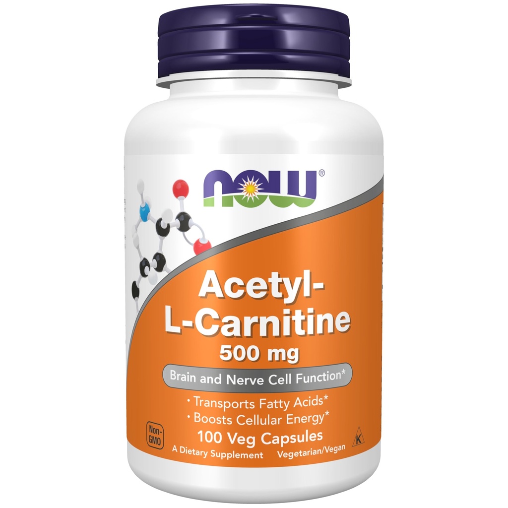 NOW Supplements, Acetyl-L Carnitine 500 mg, Aminosyra, hjärna och nervcellsfunktion *, 100 Veg kapslar