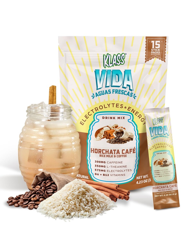 Hydration + Energy Electrolyte Drink Mix - Coffee Horchata Agua Fresca Flavor | Sugar-Free Powder med koffein, L-Theanin, Coconut Water & Minerals | 15 Single-Serve Stick Packs