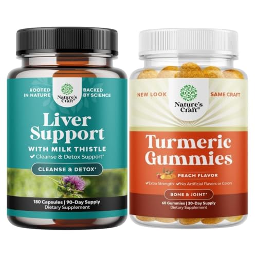 Bundle of Liver Cleanse Detox & Repair - Silymarin Milk Thistle med Dandelion Root Choline Beetroot Artichoke Extract och Turmeric Curcumin Gummies med Black Pepper Curcumin Powder för gemensamt stöd