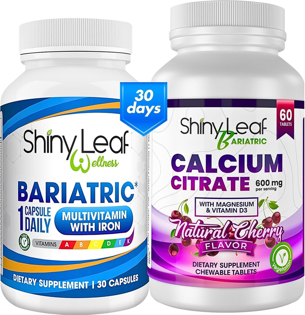 Bariatrisk multivitamin med järn en dag och körsbär tuggbar kalciumcitrat för postbariatrisk kirurgi inklusive gastric bypass och sleeve (1 månad)