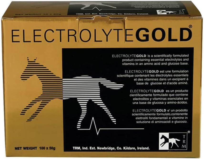 TRM Electrolyte Gold Performance Horse Feed Supplement för Electrolyte Replenishment | Combats Fatigue | Innehåller vitamin C & E - 100 Qty x 1,76 oz (100 Qty x 50g) - 100 Qty x 1,76 oz