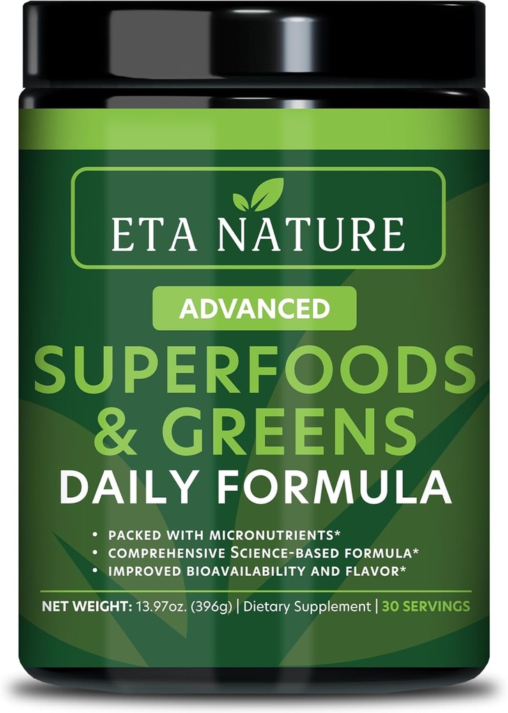 50 Super Greens Powder - Gröna Superfood Powder med frukt och grönsaker kosttillskott - Supergreens grönt pulver för energi, matsmältning, vitalitet och immunitet - 30 portioner Vegan och icke-GMO