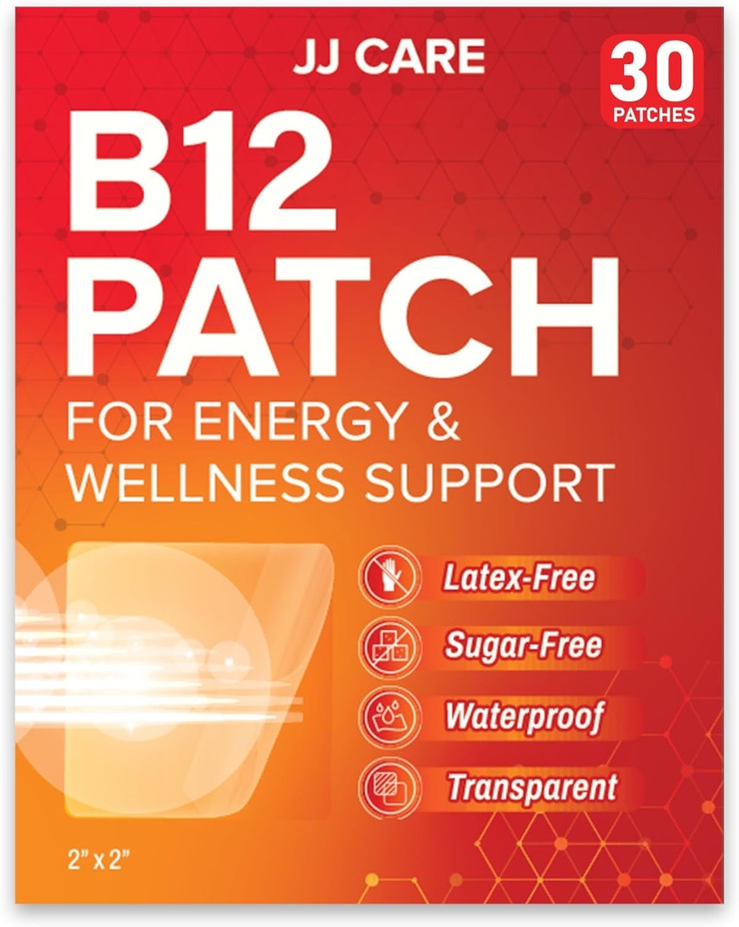 JJ CARE B12 Patch (Pack of 30), Självhäftande naturligt Blend Topical Daily B12 Energy Patches, 1 månads leverans
