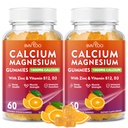 2 Pack Calcium Gummies 1000mg med vitamin D3 K2 & B Complex, kalium, kalcium Magnesium Zink Gummies för ben, muskel, humör och immunitet - Orange smak 120 Gummies