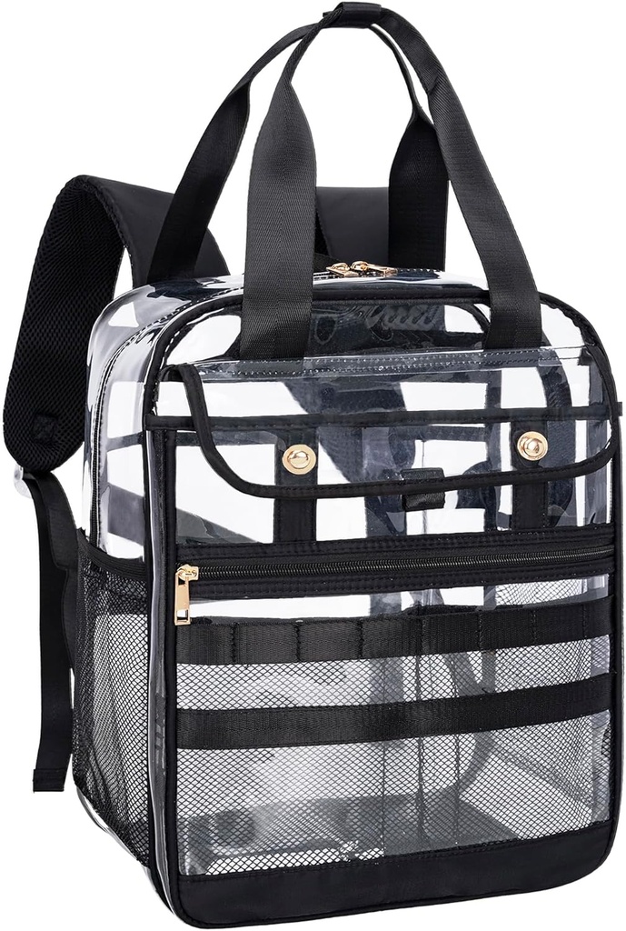 Tydlig PVC Transparent ryggsäck, stor multi-pocket för arbete och resor (svart)