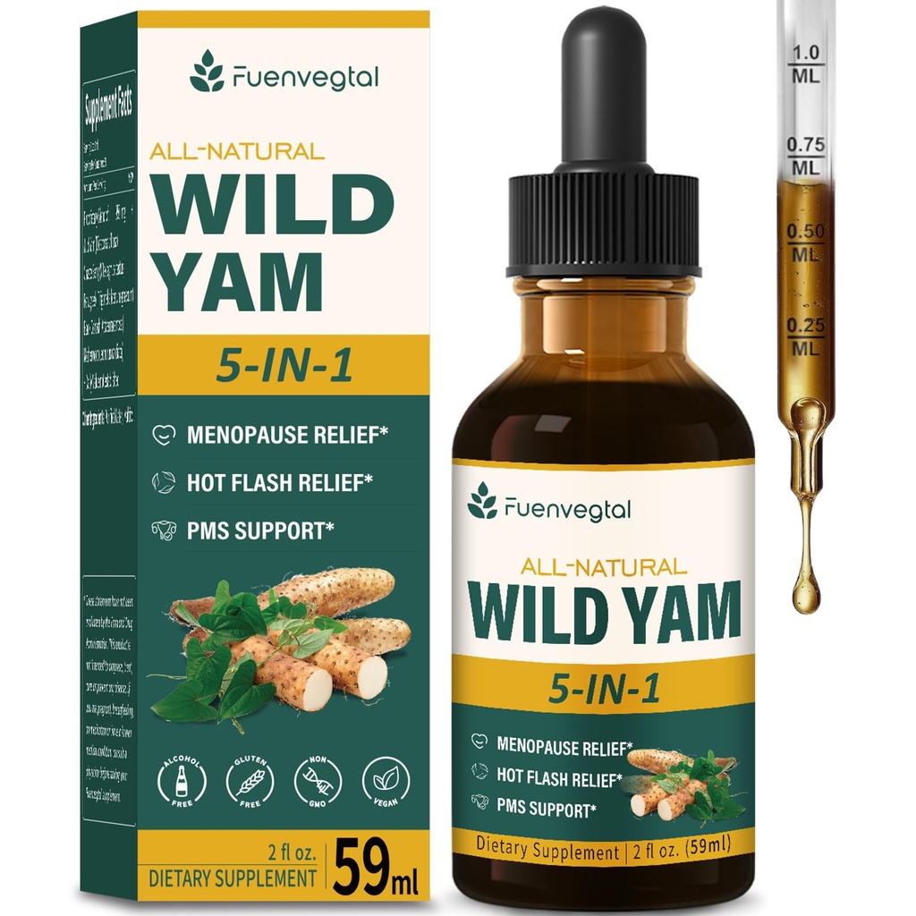 Wild Yam Root Extract Drops, Women's Supplement med Fenugreek & Motherwort Herb för Menopause Relief & PMS Support. Fenogreco y Ḳame Salvaje para la Menopausia. 2oz