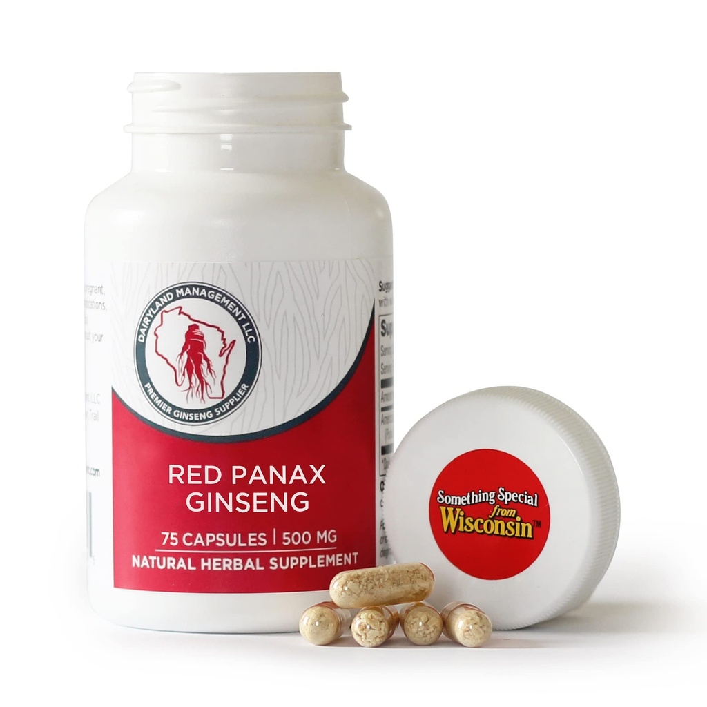 Dairyland Korean Red Panax Ginseng Capsules - 2000 mg Koncentrerad Potent Ground Ginseng Root Extract - Inga filler, Binders eller andra tillsatser. (75 ct)