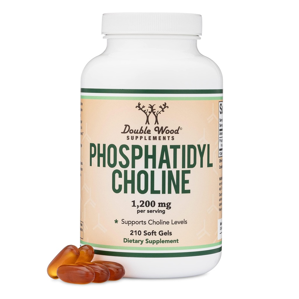 Fosfatidylkolin 1,200mg - 210 Softgels - Förbättrad version av Sunflower och Soy Lecithin (Choline Supplements) - Icke-GMO och Gluten fri att stödja hjärnhälsa genom dubbelträning