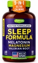 9-i-1 Melatonin Sleep Aid för vuxna - USA Made, Lab Testad med Melatonin 5mg och 108mg Magnesium för sömn - TRAACS, Ashwagandha, Valerian Root, GABA, 5HTP, Herbal Sleep Supplement, Vegan, 60 Caps