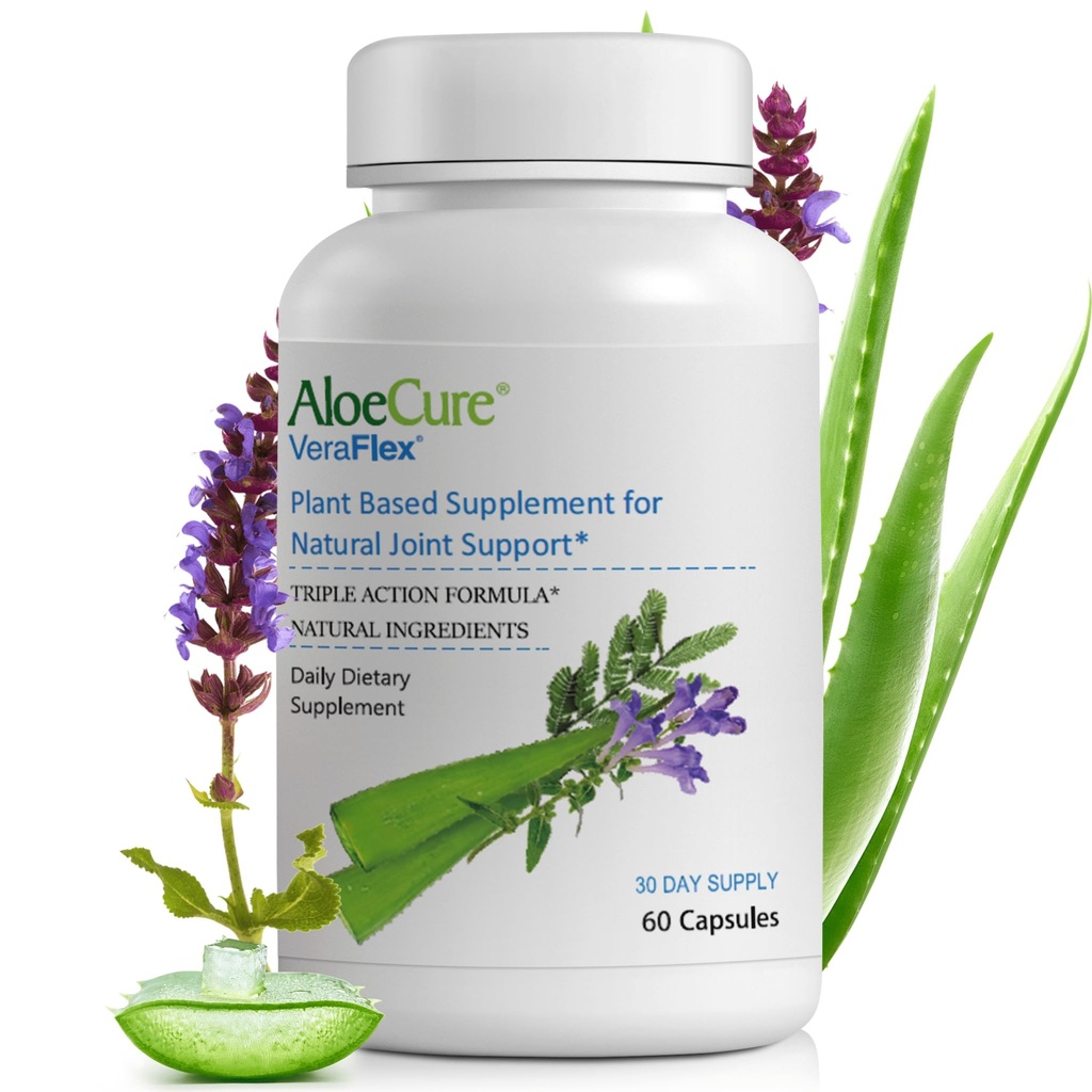 AloeCure VeraFlex Natural Joint Health Supplement med USDA Organic Aloe Vera - Växtbaserade kapslar för att stödja komfort, rörlighet och flexibilitet - All-Natural Formel, 60 kapslar