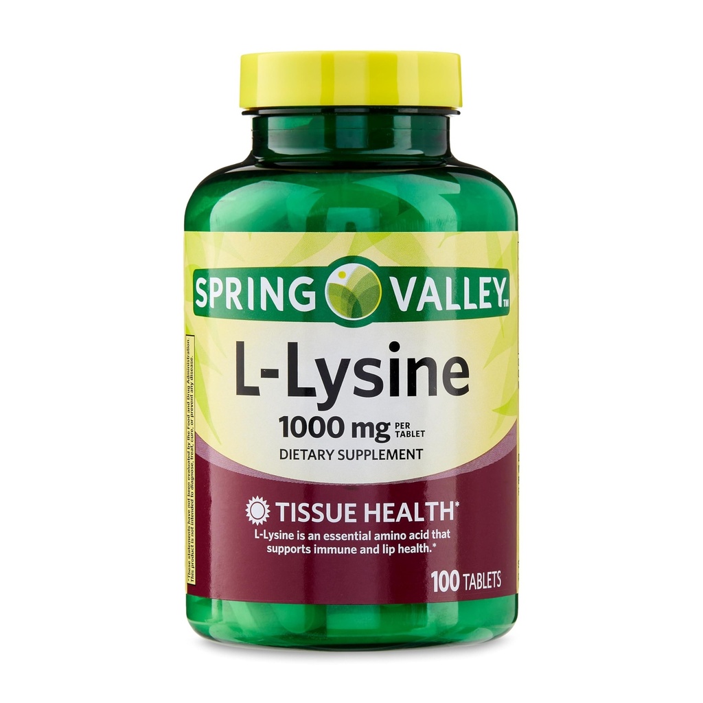 L-Lysin 1000mg tabletter - Essential Amino-syra för immunstöd, Collagen Formation och hudhälsa - High-Potency Lysine Supplement, 100 Count, Gluten-Free (Pack av 1)