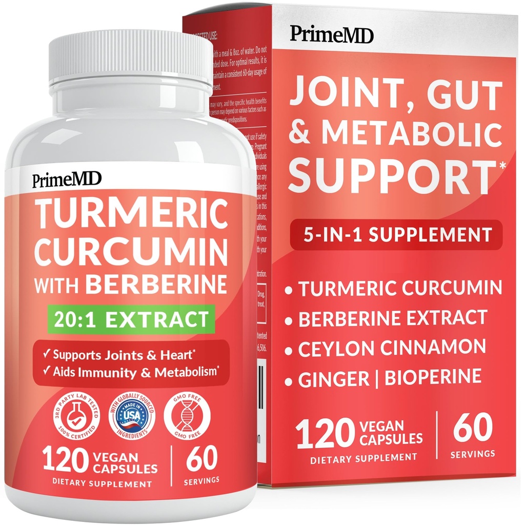 5-i-1 Organisk gurkmeja Curcumin Supplement (4210mg) med Berberine, Ceylon Cinnamon Bioperine och Ginger Supplements för Joint, Heart, Gut och Metabolic Support (120 ct)