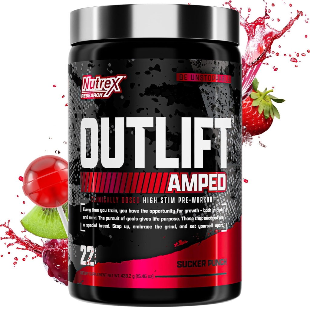 UTLIFT Amped Max Dosed HIGH STIM Pre Workout Powder, 6G Citrulline, 3.2G Beta Alanine, Alpha GPC, CognatiQ, Extreme Energy, Massive Pumps, Strength, Electrolytes, Nootropics, Fruit Punch, 22 Servings