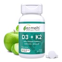 EZ smälter upplösbar Vegan Vitamin D3 + K2 5 000 IE - Bone & Heart Health Support - Immun Function Support - Inga konstgjorda smaker - Icke-GMO - Grönt Apple - 90 upplösbara tabletter (90 portioner)