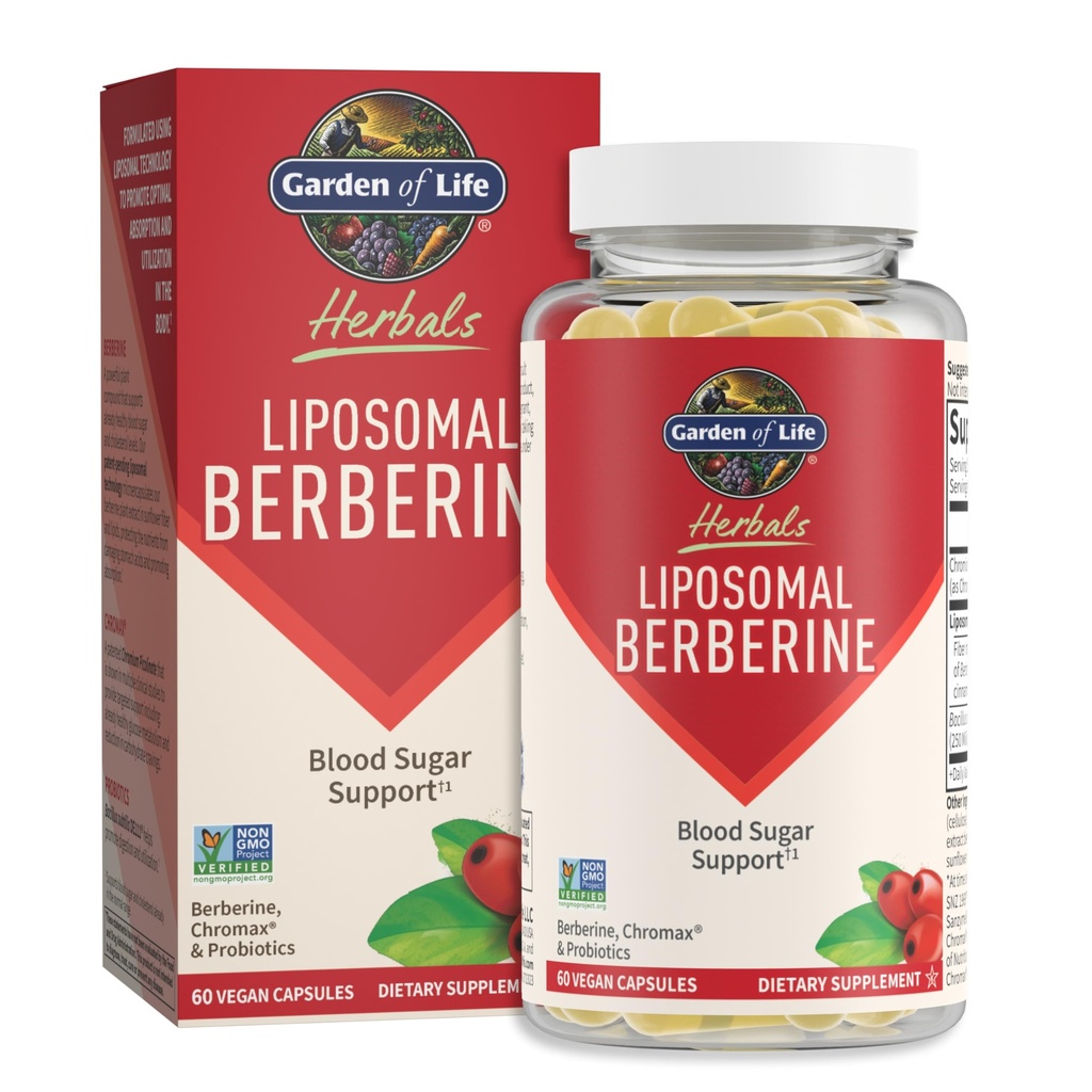 Garden of Life Liposomal Berberine och Chromium Picolinate för redan hälsosamt blodsocker, glukosmetabolism och kolesterol - Probiotika för enkel matsmältning - GMO, Gluten Free, Kosher, 30 portioner