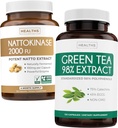 Nattokinase & Green Tea (2-månaders leverans) Green Vitality Boost - Nattokinase 2000 FU Kraftfull naturligt jästa sojabönor -120 Caps & Green Tea Extract 98% med EGCG (Non-GMO) Natural Metabolism Boost