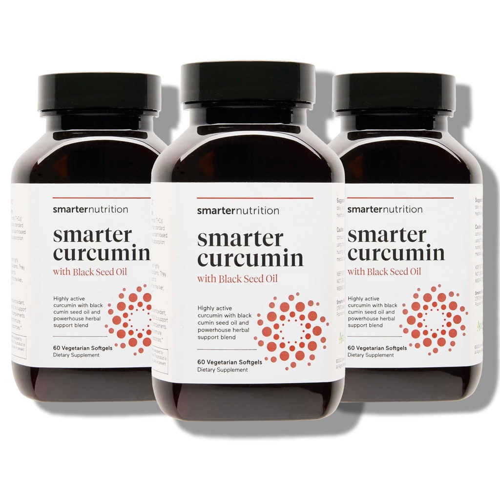 Smartare Nutrition Curcumin Softgels - Vegan High Absorption 400 mg Curcumin Supplement Standardiserat till 95% Tetrahydrocurcuminoids + Black Seed Oil & Ginger för Joint & Immune Health - 180 Ct