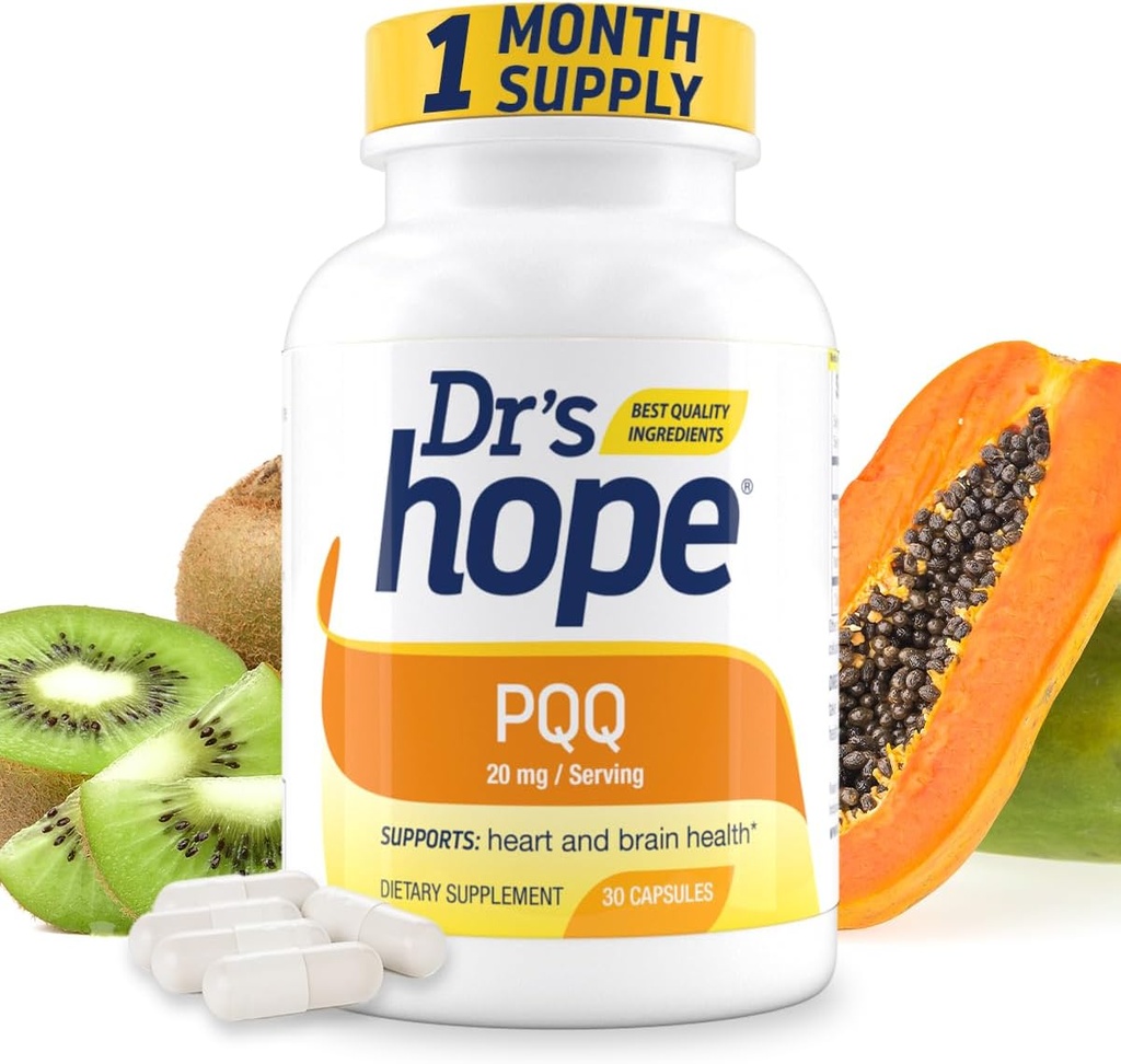 Dr Hope Pyrroloquinoline Quinone Supplement 20 mg - Främjar hjärna, hjärta och mental prestanda - för muskelfunktion, energiproduktion och livslängd - Glutenfri - 30 Vegan kapslar - 1 månads leverans
