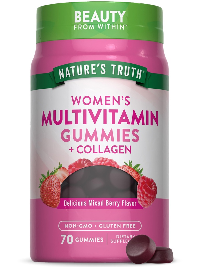 Naturens Sanning Kvinnor Multivitamin Gummies Plus Collagen & Biotin | 70 greve | Icke-GMO & Gluten fri tillägg