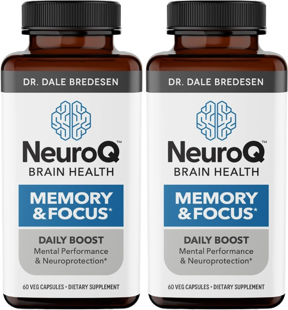 NeuroQ Memory & Focus - Boosts Cognitive Performance & Brain Function - Neuroprotective Formel av Dr. Dale Bredesen - Gotu Kola Ginkgo Phosphatidylserine & Propolis - 60 kapslar (Pack of 2)