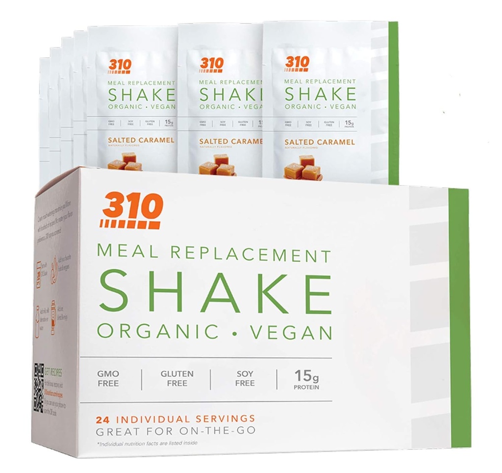 24 CT Organic Shake Box - Vegan Plant Protein Powder och Meal Replacement Shake - Av 310 Nutrition - Gluten, Dairy och Soy Free - 0g socker | Keto och Paleo Friendly (Salted Caramel)