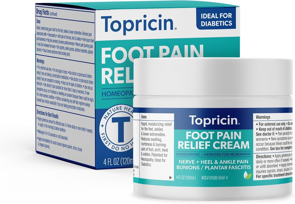 Topricin Foot Pain Relief Cream - Naturlig och Odor-Free Moisturizing Cream, 4 ounce - Jar