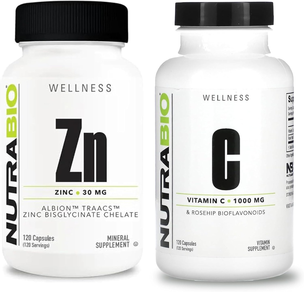 NutraBio Zink Chelate och Vitamin C med Rose HIPS Supplement Bundle - Vitamin Supplement Bundle kan hjälpa till med antioxidant och immunsupport, och övergripande hälsa och välbefinnande