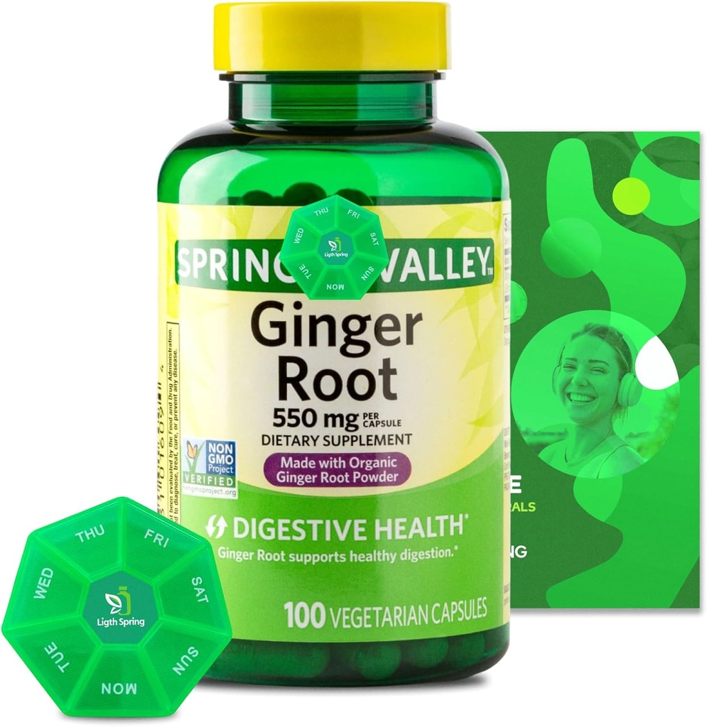 Ginger Root 550 mg, 100 vegetariska kapslar med Bundle Exclusive Vitaminer & Mineraler - A till Z - Bättre Ligth & Spring Guide