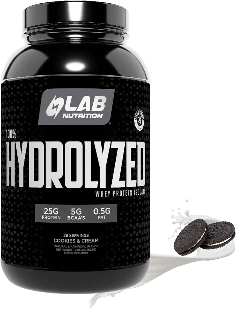 100% Hydrolyserad Whey Protein Isolat (2 pund, Cookies och Cream Flavor) 25gr Protein, Build Muscle, Lean Muscle Growth, Easy Digestion, Gluten Free, Lactose Free, Fast Absorbing.