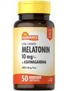 Sundance Melatonin 10mg med Ashwagandha | 50 kapslar | Extra styrka | Non-GMO & Gluten fri tillägg